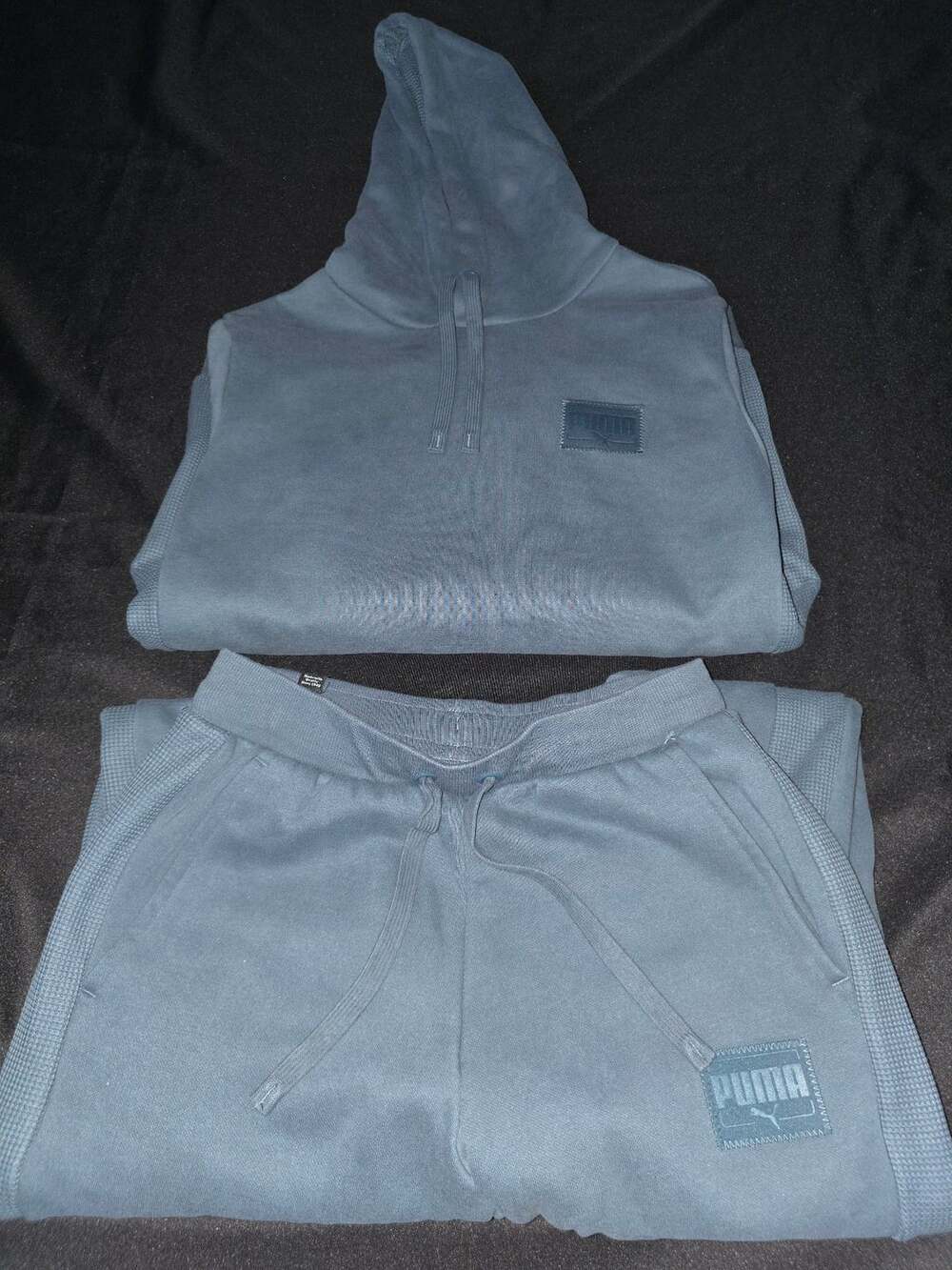 Puma Men's Slate Blue Grey Tonal Logo Hoodie and Sweatpants Tracksuit Set
